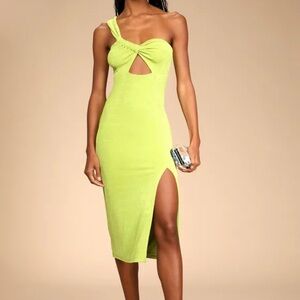 Lulus Becoming Bold Lime Green Cutout One-Shoulder Midi Dress